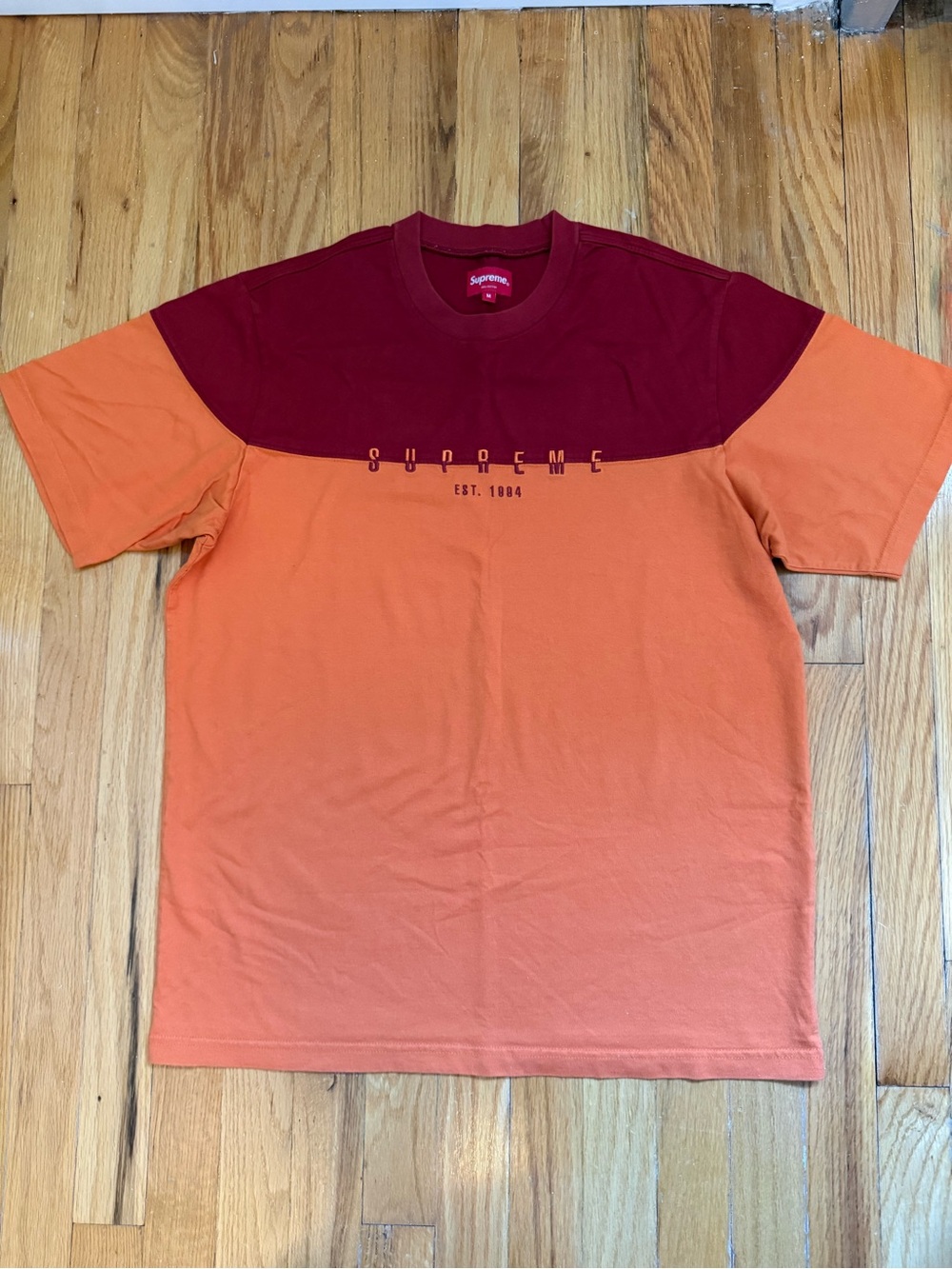 Supreme Two-Tone Burgundy and Orange Short Sleeve Tee